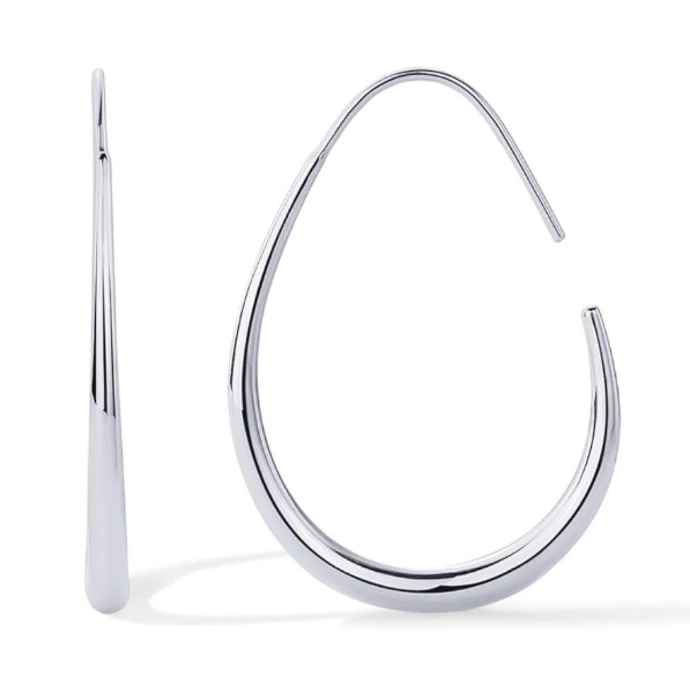 14K White Gold Plated 925 Sterling Silver Lightweight Teardrop Hoop Earrings